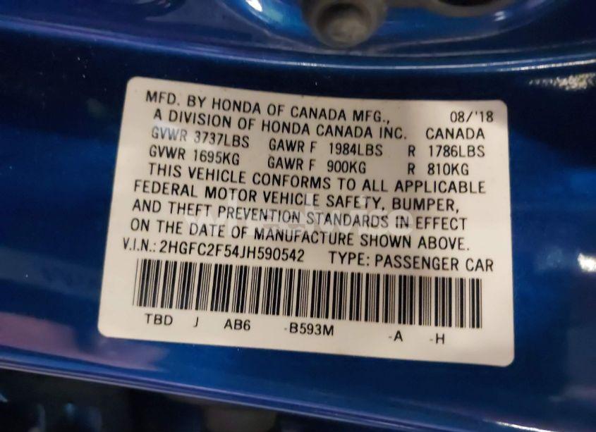 Photo 9 of 2018 Honda Civic LX (VIN 2HGFC2F54JH590542)