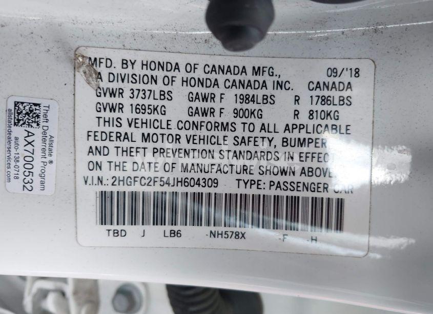 Photo 9 of 2018 Honda Civic LX (VIN 2HGFC2F54JH604309)