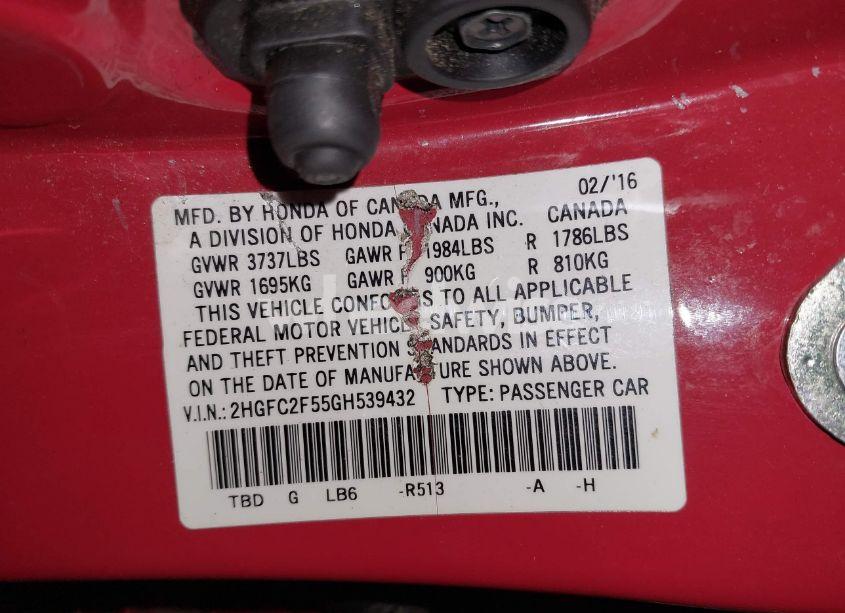 Photo 9 of 2016 Honda Civic LX (VIN 2HGFC2F55GH539432)