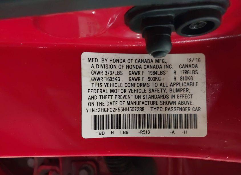 Photo 9 of 2017 Honda Civic LX (VIN 2HGFC2F55HH507288)