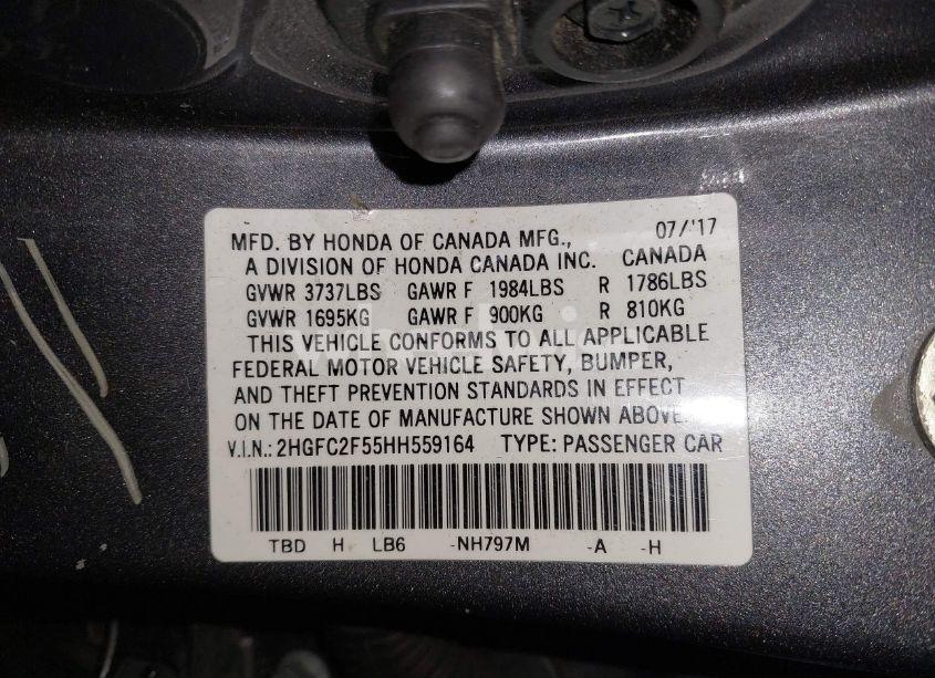 Photo 9 of 2017 Honda Civic LX (VIN 2HGFC2F55HH559164)