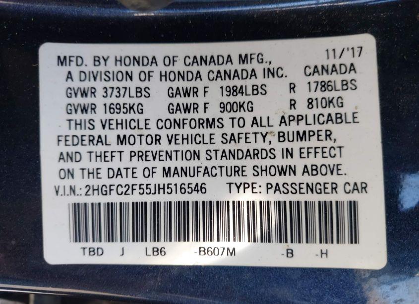 Photo 9 of 2018 Honda Civic LX (VIN 2HGFC2F55JH516546)