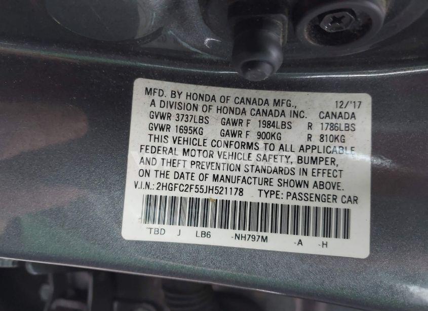 Photo 9 of 2018 Honda Civic LX (VIN 2HGFC2F55JH521178)