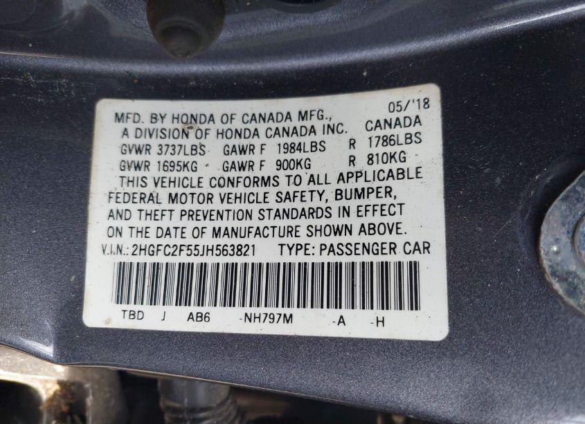 Photo 9 of 2018 Honda Civic LX (VIN 2HGFC2F55JH563821)