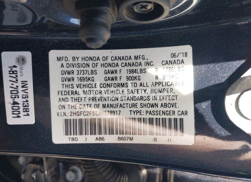 Photo 9 of 2018 Honda Civic LX (VIN 2HGFC2F55JH578917)