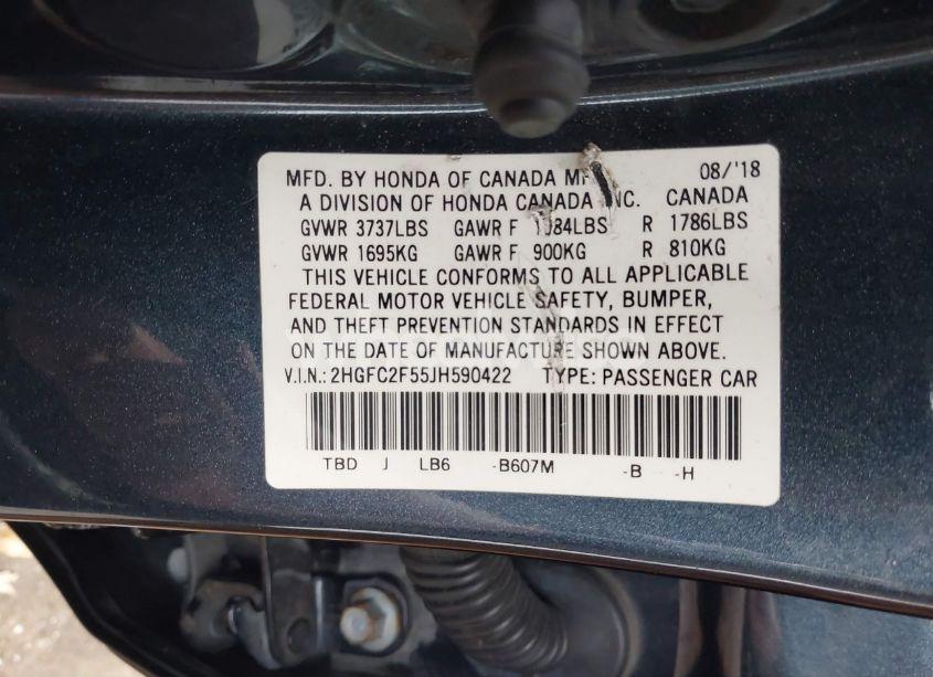 Photo 9 of 2018 Honda Civic LX (VIN 2HGFC2F55JH590422)