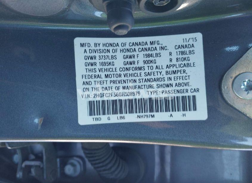 Photo 9 of 2016 Honda Civic LX (VIN 2HGFC2F56GH508979)