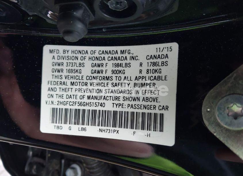 Photo 9 of 2016 Honda Civic LX (VIN 2HGFC2F56GH515740)