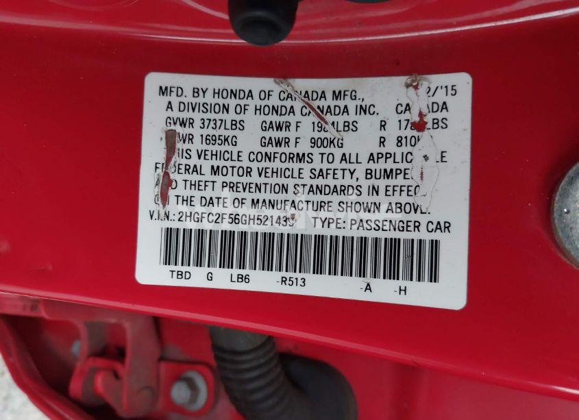 Photo 9 of 2016 Honda Civic LX (VIN 2HGFC2F56GH521439)