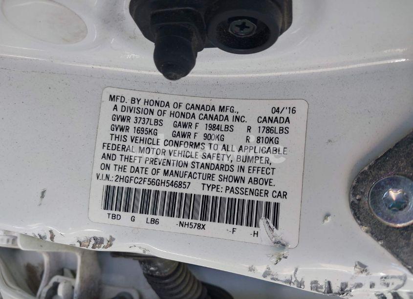 Photo 9 of 2016 Honda Civic LX (VIN 2HGFC2F56GH546857)