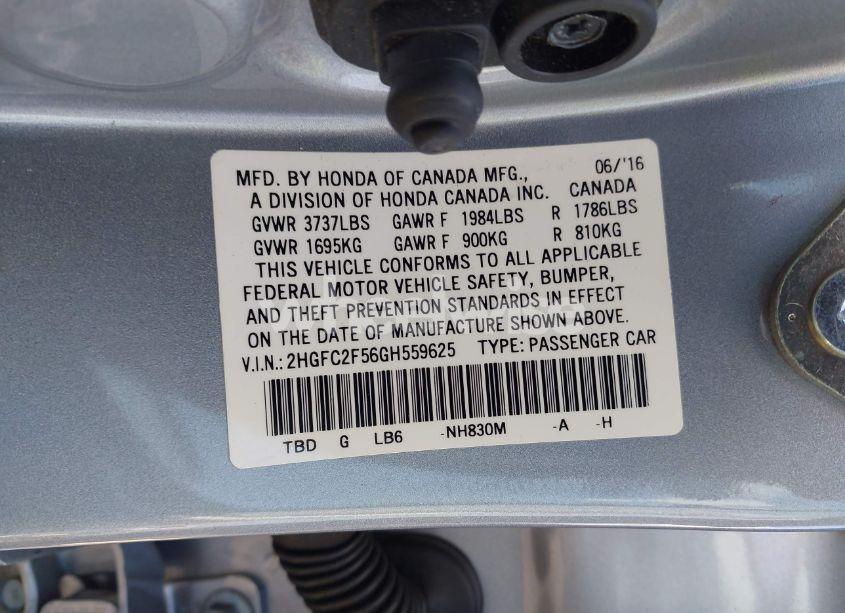 Photo 9 of 2016 Honda Civic LX (VIN 2HGFC2F56GH559625)