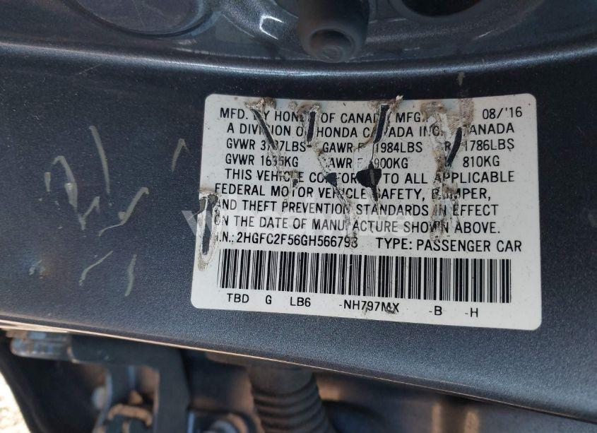 Photo 9 of 2016 Honda Civic LX (VIN 2HGFC2F56GH566798)