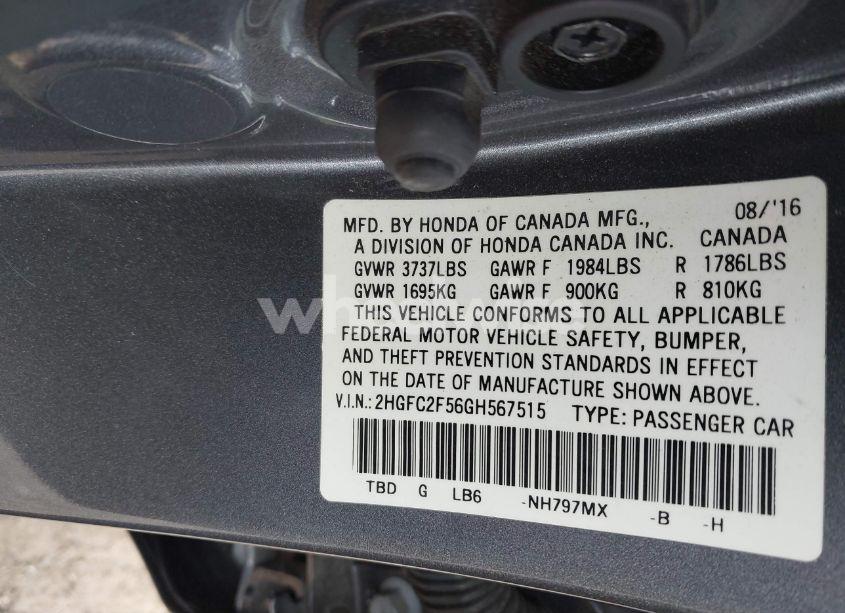 Photo 9 of 2016 Honda Civic LX (VIN 2HGFC2F56GH567515)