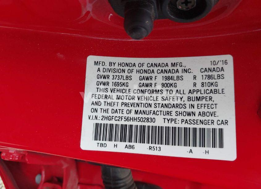 Photo 9 of 2017 Honda Civic LX (VIN 2HGFC2F56HH502830)