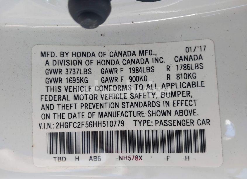 Photo 9 of 2017 Honda Civic LX (VIN 2HGFC2F56HH510779)