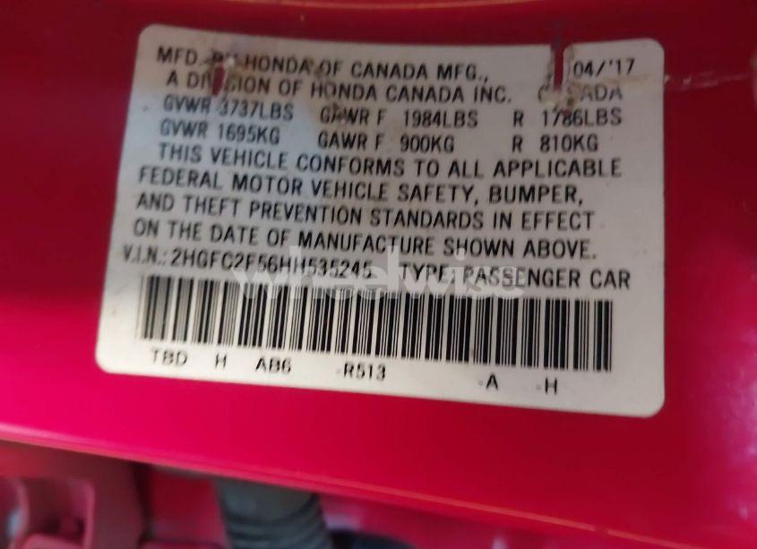 Photo 9 of 2017 Honda Civic LX (VIN 2HGFC2F56HH535245)