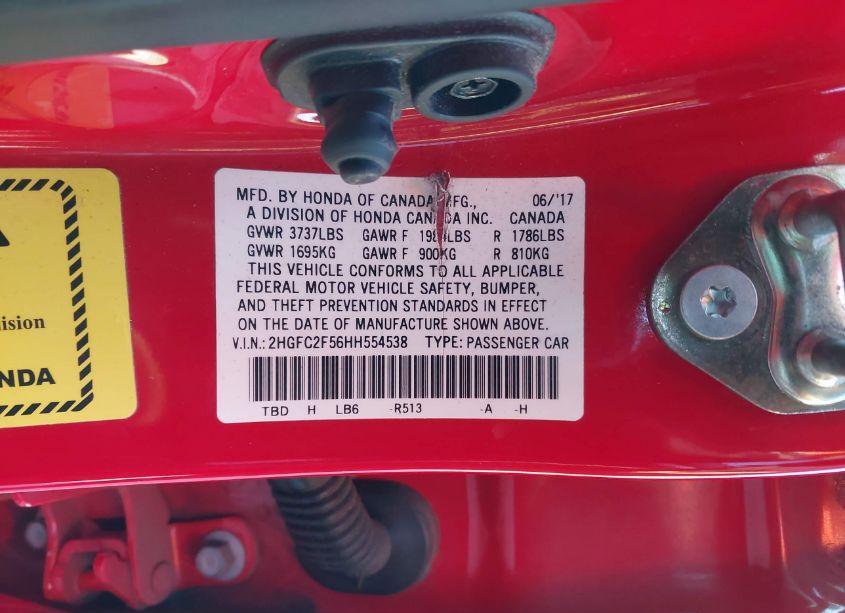 Photo 9 of 2017 Honda Civic LX (VIN 2HGFC2F56HH554538)
