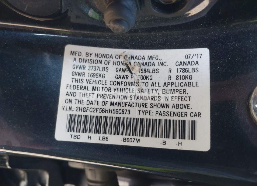 Photo 9 of 2017 Honda Civic LX (VIN 2HGFC2F56HH560873)