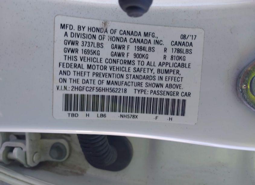 Photo 9 of 2017 Honda Civic LX (VIN 2HGFC2F56HH562218)