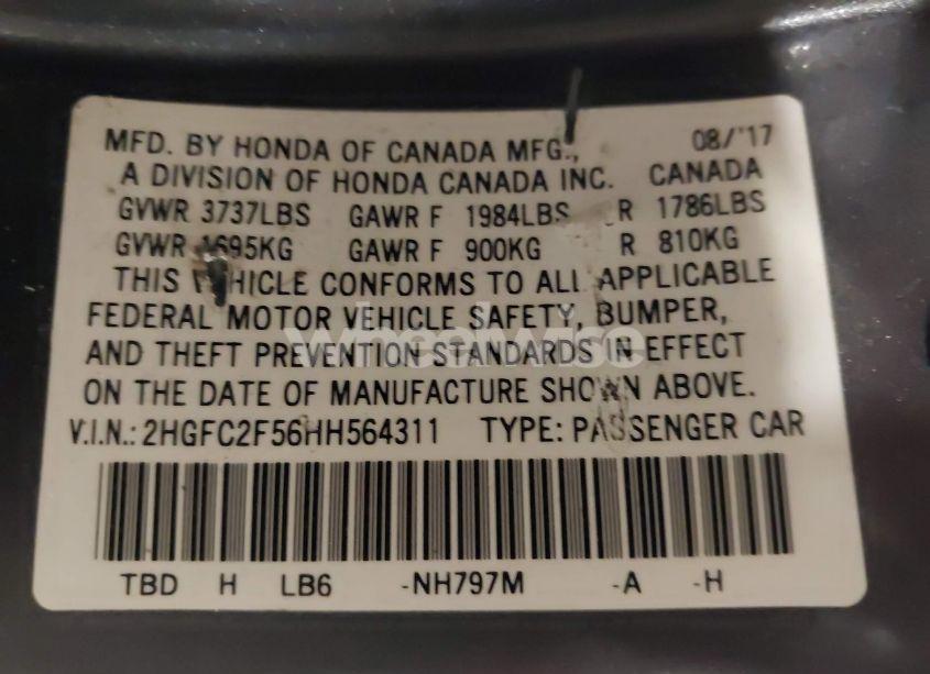 Photo 9 of 2017 Honda Civic LX (VIN 2HGFC2F56HH564311)