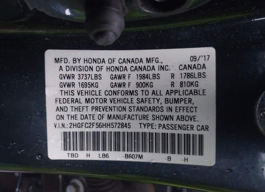 Photo 9 of 2017 Honda Civic LX (VIN 2HGFC2F56HH572845)