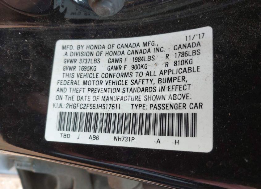 Photo 9 of 2018 Honda Civic LX (VIN 2HGFC2F56JH517611)