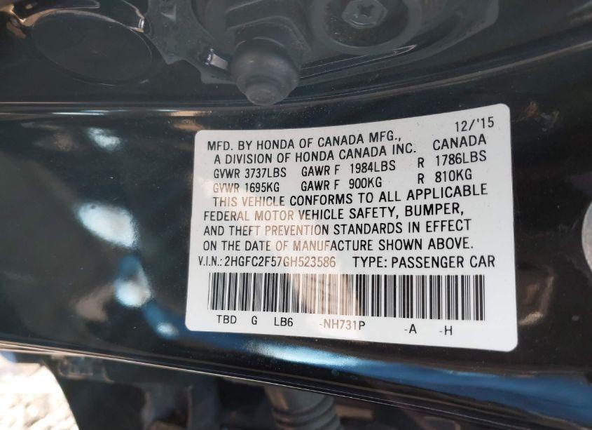 Photo 9 of 2016 Honda Civic LX (VIN 2HGFC2F57GH523586)