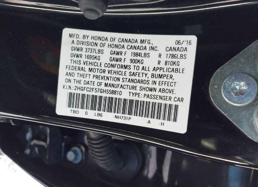 Photo 9 of 2016 Honda Civic LX (VIN 2HGFC2F57GH558810)