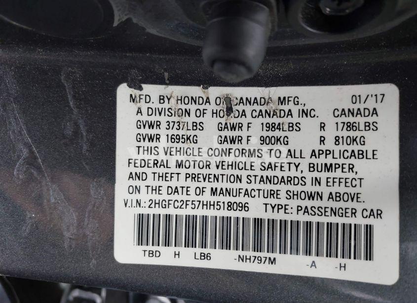 Photo 9 of 2017 Honda Civic LX (VIN 2HGFC2F57HH518096)