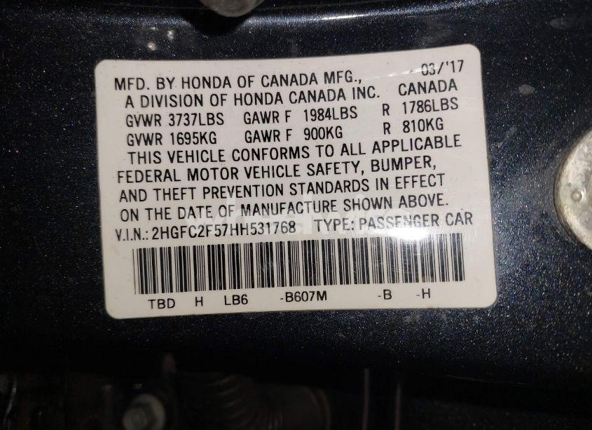 Photo 9 of 2017 Honda Civic LX (VIN 2HGFC2F57HH531768)