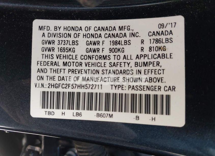 Photo 9 of 2017 Honda Civic LX (VIN 2HGFC2F57HH572711)