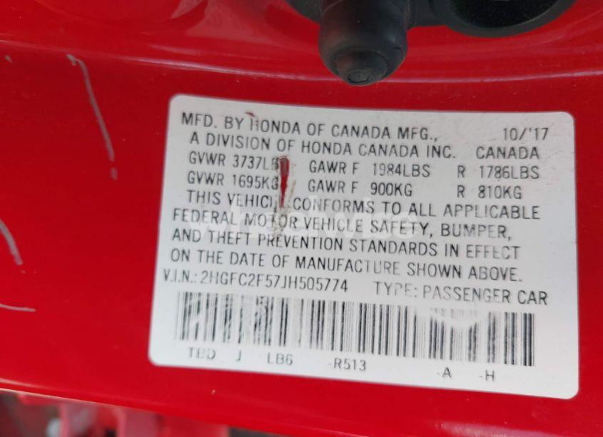 Photo 9 of 2018 Honda Civic LX (VIN 2HGFC2F57JH505774)