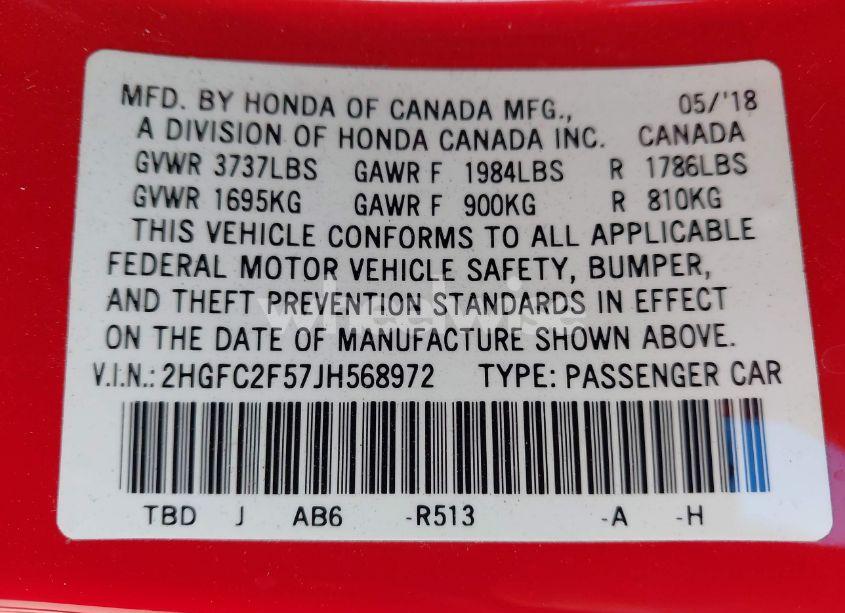 Photo 9 of 2018 Honda Civic LX (VIN 2HGFC2F57JH568972)