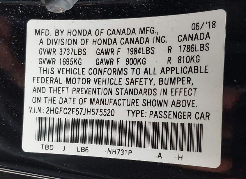 Photo 9 of 2018 Honda Civic LX (VIN 2HGFC2F57JH575520)