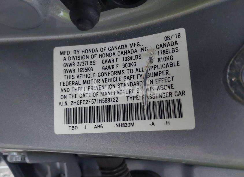 Photo 9 of 2018 Honda Civic LX (VIN 2HGFC2F57JH588722)