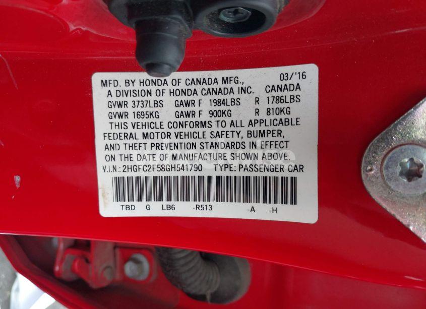 Photo 9 of 2016 Honda Civic LX (VIN 2HGFC2F58GH541790)