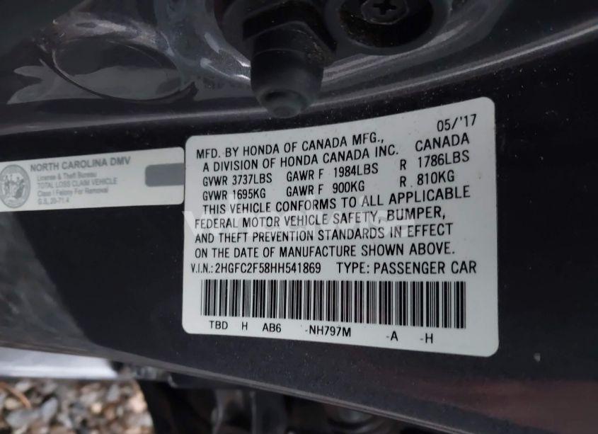 Photo 9 of 2017 Honda Civic LX (VIN 2HGFC2F58HH541869)