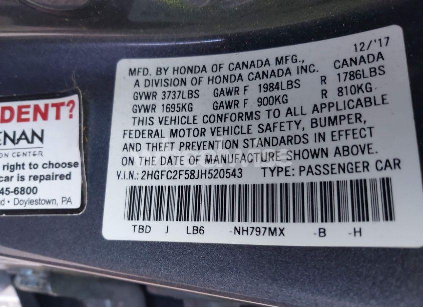 Photo 9 of 2018 Honda Civic LX (VIN 2HGFC2F58JH520543)