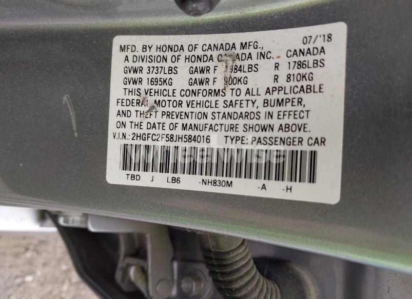 Photo 9 of 2018 Honda Civic LX (VIN 2HGFC2F58JH584016)