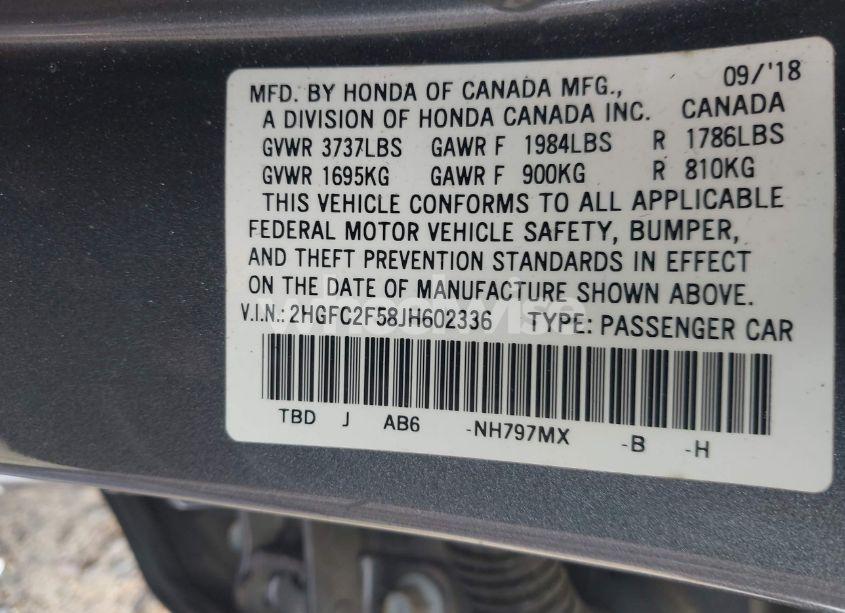 Photo 9 of 2018 Honda Civic LX (VIN 2HGFC2F58JH602336)