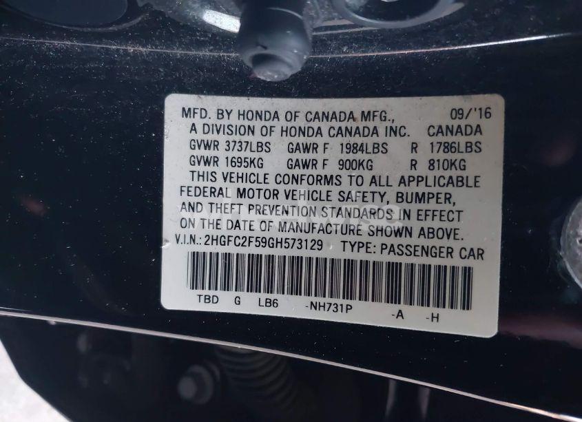 Photo 9 of 2016 Honda Civic LX (VIN 2HGFC2F59GH573129)