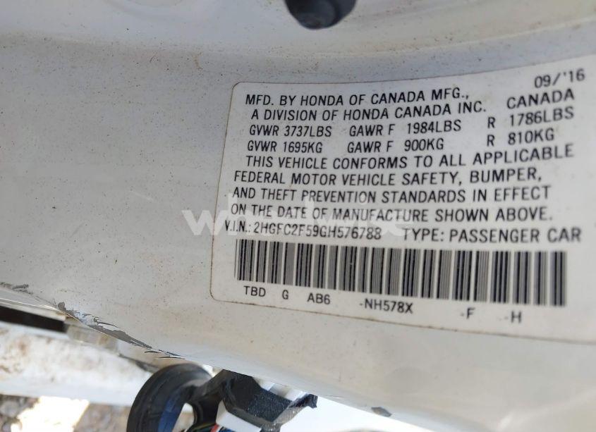 Photo 9 of 2016 Honda Civic LX (VIN 2HGFC2F59GH576788)