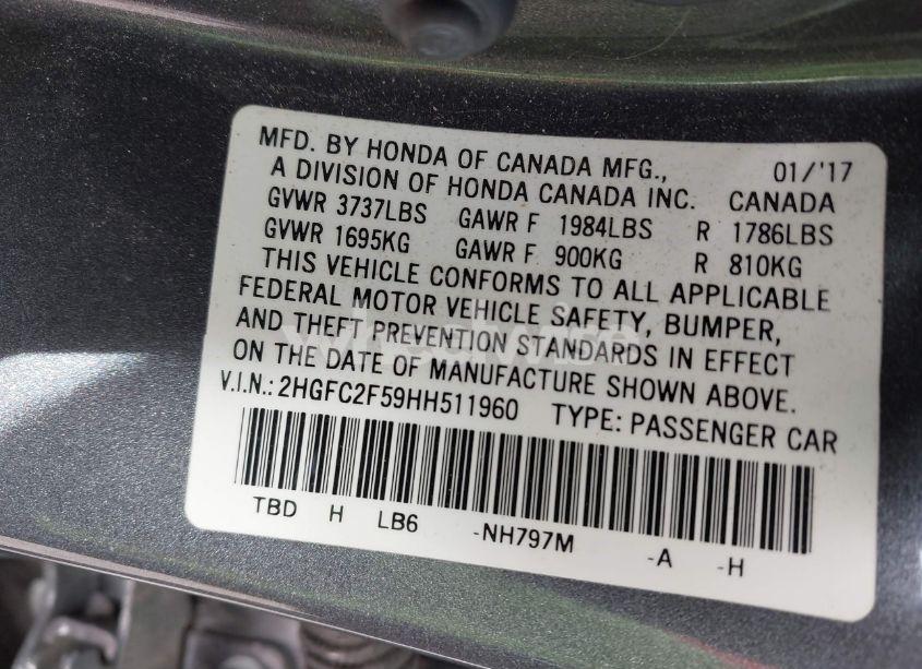 Photo 9 of 2017 Honda Civic LX (VIN 2HGFC2F59HH511960)