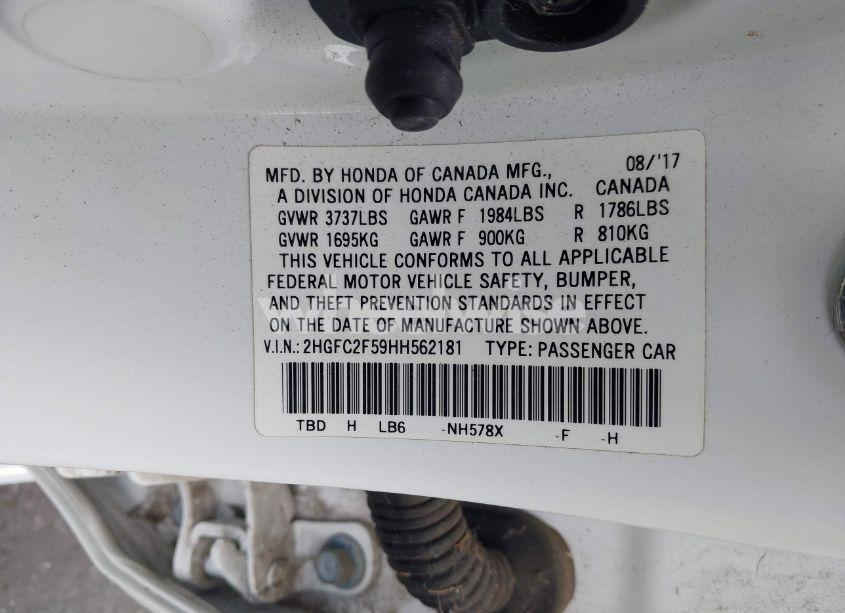 Photo 9 of 2017 Honda Civic LX (VIN 2HGFC2F59HH562181)