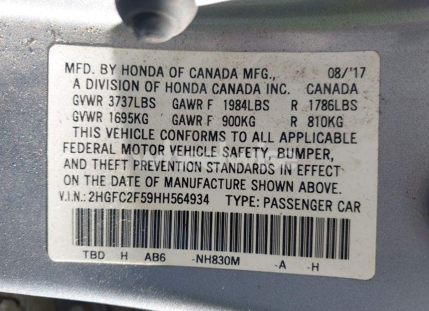 Photo 9 of 2017 Honda Civic LX (VIN 2HGFC2F59HH564934)