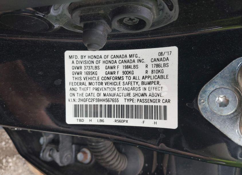 Photo 9 of 2017 Honda Civic LX (VIN 2HGFC2F59HH567655)