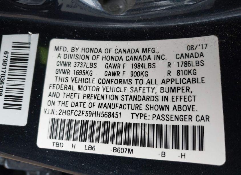 Photo 9 of 2017 Honda Civic LX (VIN 2HGFC2F59HH568451)