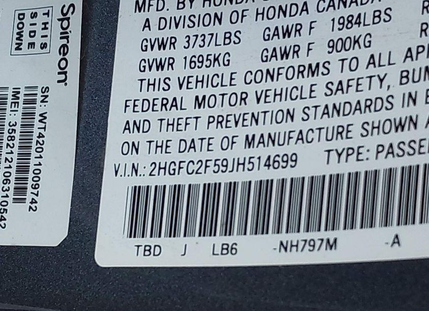 Photo 9 of 2018 Honda Civic LX (VIN 2HGFC2F59JH514699)