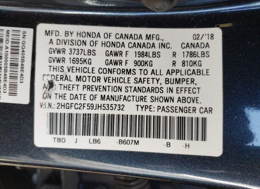 Photo 9 of 2018 Honda Civic LX (VIN 2HGFC2F59JH535732)