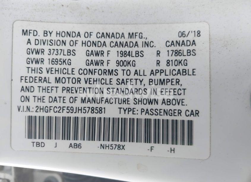 Photo 9 of 2018 Honda Civic LX (VIN 2HGFC2F59JH578581)